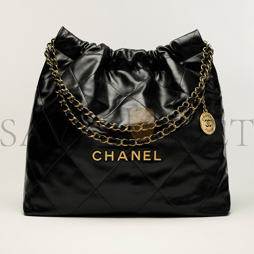 CHANEL MASTER 22 HANDBAG SHINY CALFSKIN GOLDTONE METALLIC AS3261 (42*39*8cm)